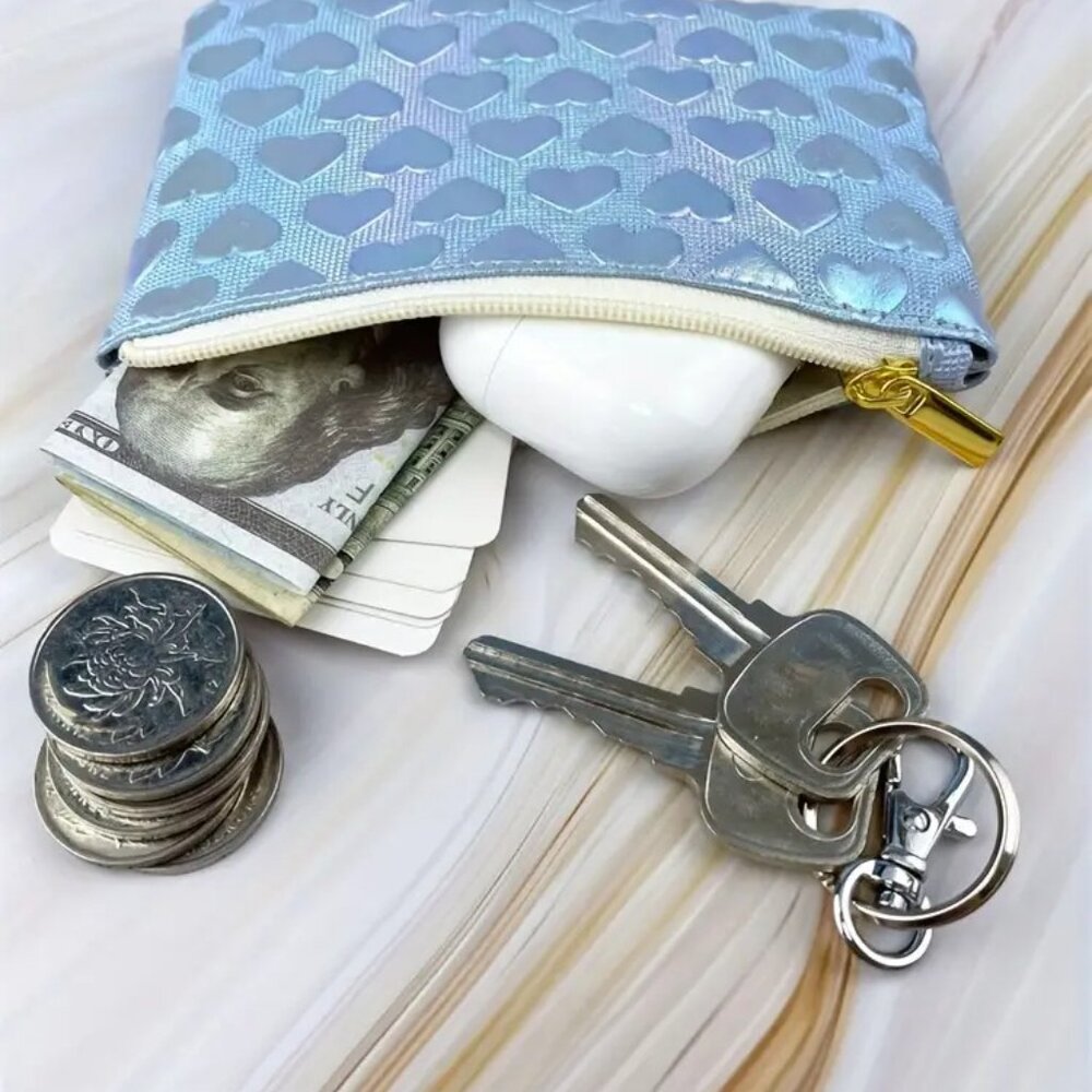 Pastel Heart Embossed Zip Coin Purse Mini Wallet Cute Kawaii Accessory - Picture 3 of 5